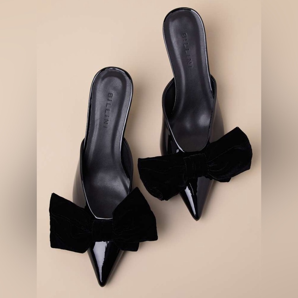 Billini Niva Black Patent Bow Kitten Heel Pumps